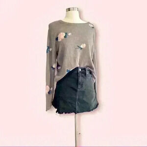 Floral Knit Crew Neck Pullover Sweater